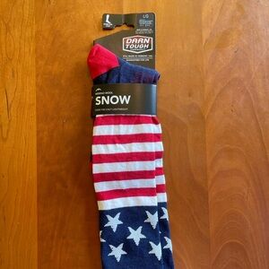 Brand New Large Darn Tough Merino Wool Made In USA Flag Ski Socks Lightweight